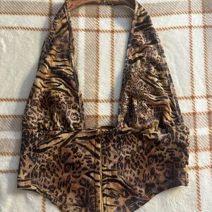 SHEIN Brown Animal Print Halter Top